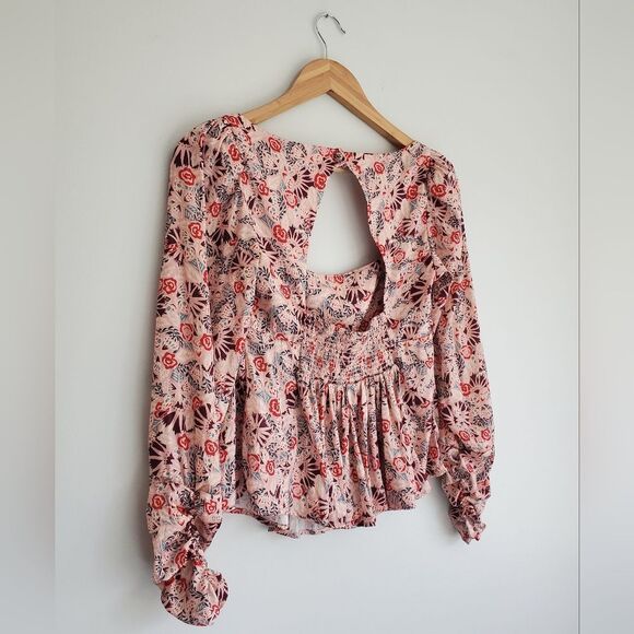 Free People Floral Long Sleeve Polyester Women's Top Key Hole Back Size XS - Picture 9 of 16